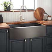 Signature Hardware Atlas 30" Farmhouse Single Basin Stainless Steel Kitchen Sink with Curved Apron Gunmetal Black