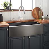 Signature Hardware Atlas 36" Farmhouse Single Basin Stainless Steel Kitchen Sink with Curved Apron Gunmetal Black