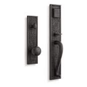 Signature Hardware Traeger Solid Bronze Hammered Style Full Plate Keyed Entry Single Cylinder Door Handleset with Interior Knob and 2-3/4" Backset Dark Bronze