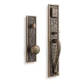 Signature Hardware Traeger Solid Brass Hammered Style Full Plate Keyed Entry Single Cylinder Door Handleset with Interior Knob and 2-3/8" Backset Antique Brass