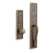 Signature Hardware Traeger Solid Brass Hammered Style Full Plate Dummy Door Handleset with Interior Knob Antique Brass