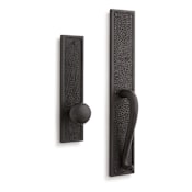 Signature Hardware Traeger Solid Bronze Hammered Style Full Plate Dummy Door Handleset with Interior Knob Dark Bronze