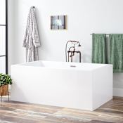 Signature Hardware Clarissa 59" Free Standing Acrylic Soaking Tub with Center Drain, Drain Assembly, and Overflow White / White Drain