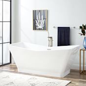 Signature Hardware Newhaven 69" Acrylic Soaking Freestanding Tub with Integrated Drain and Overflow White / Black Drain