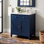 Signature Hardware Thorton 30" Mahogany Wood Single Vanity Cabinet - Choose Your Vanity Top and Sink Configuration Navy Blue