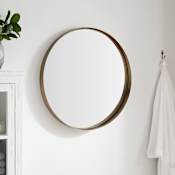 Signature Hardware Palora 30-1/8" Diameter Geometrics Circular Steel Framed Bathroom Wall Mirror Antique Brass