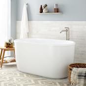Signature Hardware Vada 55" Acrylic Soaking Freestanding Tub with Tap Deck and Integrated Drain and Overflow - Less Faucet Holes White / White