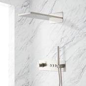 Signature Hardware Hollyn Simple Select Thermostatic Shower System with Rainfall Shower Head and Hand Shower - Rough-In Valve Included Brushed Nickel