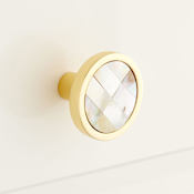 Signature Hardware Kumano Round White Mother of Pearl Cabinet Knob Polished Brass