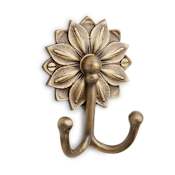 Signature Hardware Floral 3-1/8 Inch Wide Double Coat and Hat Hook Antique Brass