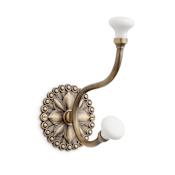 Signature Hardware Beaded Floral 3-3/8 Inch Wide Double Coat and Hat Hook Antique Brass