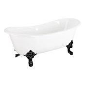 Signature Hardware Lena 72" Cast Iron Soaking Clawfoot Tub with Rolled Rim - Less External Drain and Overflow and Faucet Holes White / Black Feet