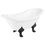 Signature Hardware Arabella 61" Cast Iron Soaking Clawfoot Tub with Pre-Drilled Overflow and Tap Deck - Less External Drain and Overflow and Faucet Holes White / Black Feet