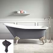 Signature Hardware Goodwin 66" Cast Iron Soaking Clawfoot Tub with Rolled Rim - Less External Drain and Overflow and Faucet Holes Dark Gray / Black Feet