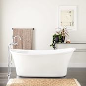 Signature Hardware Kemrick 66" Freestanding Acrylic Soaking Tub with Integrated Drain and Overflow White / White