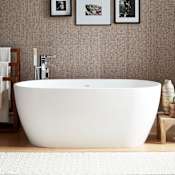 Signature Hardware Ocala 59" Freestanding Solid Surface Soaking Tub with Integrated Drain and Overflow White