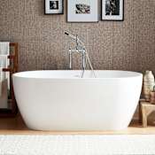 Signature Hardware Ocala 66" Freestanding Solid Surface Soaking Tub with Integrated Drain and Overflow White