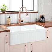 Signature Hardware Curington 33" Farmhouse 50/50 Double Basin Fireclay Kitchen Sink White