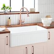 Signature Hardware Curington 33" Farmhouse Single Basin Fireclay Kitchen Sink with Flute Apron White