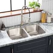 Signature Hardware Calverton 33" Drop In / Undermount 50/50 Double Basin Stainless Steel Kitchen Sink Stainless Steel