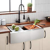 Signature Hardware Workspace 32" Farmhouse Single Basin Stainless Steel Kitchen Sink Stainless Steel