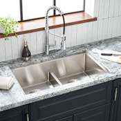 Signature Hardware Ortega 32" Undermount 50/50 Double Basin Stainless Steel Kitchen Sink Stainless Steel
