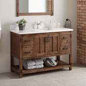 Signature Hardware Morris 48" Single Vanity Set with Wood Cabinet, Carrara Marble Vanity Top, and Rectangular Undermount Sink - Single Faucet Hole Rustic Brown