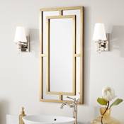 Signature Hardware Austi 18" W x 36" H Rectangular Framed Bathroom Wall Mirror Antique Brass