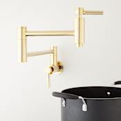 Signature Hardware Contemporary Double Handle Wall Mounted Pot Filler Polished Brass