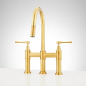 Signature Hardware Hurston 1.8 GPM Double Handle Bridge Pull-Down Kitchen Faucet Brushed Gold