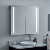 Signature Hardware Seren 35-1/2" x 32" Lighted Frameless 2 Door Medicine Cabinet with Tunable LED and Wireless Speaker Aluminum