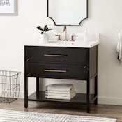 Signature Hardware Robertson 36" Freestanding Mahogany Single Basin Vanity Set with Cabinet, Vanity Top, and Oval Undermount Sink - 8" Widespread Faucet Holes Black / Arctic White