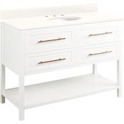 Signature Hardware Robertson 48" Freestanding Mahogany Single Basin Vanity Set with Cabinet, Vanity Top, and Oval Undermount Sink - 8" Widespread Faucet Holes Bright White / Arctic White