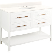 Signature Hardware Robertson 48" Freestanding Mahogany Single Basin Vanity Set with Cabinet, Vanity Top, and Rectangular Undermount Sink - 8" Widespread Faucet Holes Bright White / Arctic White