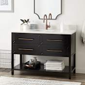 Signature Hardware Robertson 48" Freestanding Mahogany Single Basin Vanity Set with Cabinet, Vanity Top, and Rectangular Undermount Sink - Single Faucet Hole Black / Arctic White