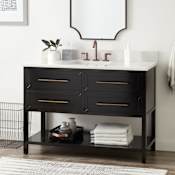 Signature Hardware Robertson 48" Freestanding Mahogany Single Basin Vanity Set with Cabinet, Vanity Top, and Rectangular Undermount Sink - 8" Widespread Faucet Holes Black / Arctic White