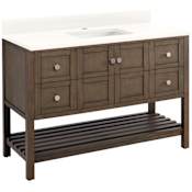 Signature Hardware Olsen 48" Freestanding Single Basin Vanity Set with Cabinet, Vanity Top, and Rectangular Undermount Sink - Single Faucet Hole Ash Brown / Arctic White