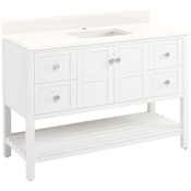 Signature Hardware Olsen 48" Freestanding Single Basin Vanity Set with Cabinet, Vanity Top, and Rectangular Undermount Sink - Single Faucet Hole Soft White / Arctic White