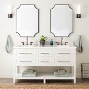 Signature Hardware Robertson 60" Freestanding Mahogany Double Basin Vanity Set with Cabinet, Vanity Top, and Rectangular Undermount Sinks- 8" Widespread Faucet Holes Bright White / Arctic White