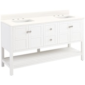 Signature Hardware Olsen 60" Freestanding Double Basin Vanity Set with Cabinet, Vanity Top, and Rectangular Undermount Sinks - 8" Widespread Faucet Holes Soft White / Arctic White