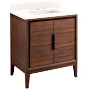 Signature Hardware Aliso 30" Freestanding Teak Single Basin Vanity Set with Cabinet, Vanity Top, and Rectangular Undermount Sink - 8" Widespread Faucet Holes Java / Arctic White