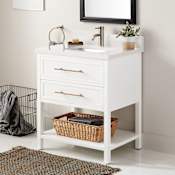 Signature Hardware Robertson 30" Freestanding Mahogany Single Basin Vanity Set with Cabinet, Vanity Top, and Rectangular Undermount Sink - Single Faucet Hole Bright White / Arctic White Quartz