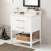 Signature Hardware Robertson 30" Freestanding Mahogany Single Basin Vanity Set with Cabinet, Vanity Top, and Rectangular Undermount Sink - No Faucet Holes Bright White / Arctic White Quartz