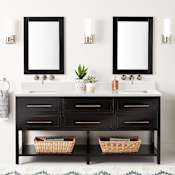 Signature Hardware Robertson 72" Freestanding Mahogany Double Basin Vanity Set with Cabinet, Vanity Top, and Rectangular Undermount Sinks - No Faucet Holes Black / Arctic White Quartz