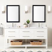 Signature Hardware Robertson 72" Freestanding Mahogany Double Basin Vanity Set with Cabinet, Vanity Top, and Rectangular Undermount Sinks - Single Faucet Holes Bright White / Arctic White Quartz