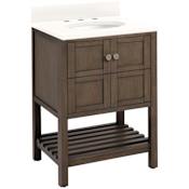 Signature Hardware Olsen 24" Freestanding Single Basin Vanity Set with Cabinet, Vanity Top, and Oval Undermount Sink - 8" Widespread Faucet Holes Ash Brown / Arctic White