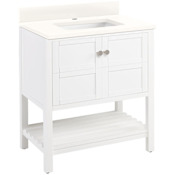 Signature Hardware Olsen 30" Freestanding Single Basin Vanity Set with Cabinet, Vanity Top, and Rectangular Undermount Sink - Single Faucet Hole Soft White / Arctic White