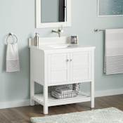 Signature Hardware Olsen 30" Freestanding Single Basin Vanity Set with Cabinet, Vanity Top, and Rectangular Undermount Sink - No Faucet Holes Soft White / Arctic White