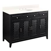 Signature Hardware Thorton 48" Freestanding Mahogany Single Basin Vanity Set with Cabinet, Vanity Top, and Oval Undermount Sink - 8" Widespread Faucet Holes Black / Arctic White