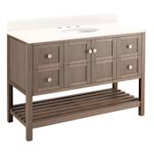 Signature Hardware Olsen 48" Freestanding Single Basin Vanity Set with Cabinet, Vanity Top, and Oval Undermount Sink - 8" Widespread Faucet Holes Ash Brown / Arctic White